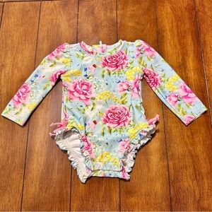 Posh Peanut Kids Swim Floral Rashguard in Light Blue and Pink